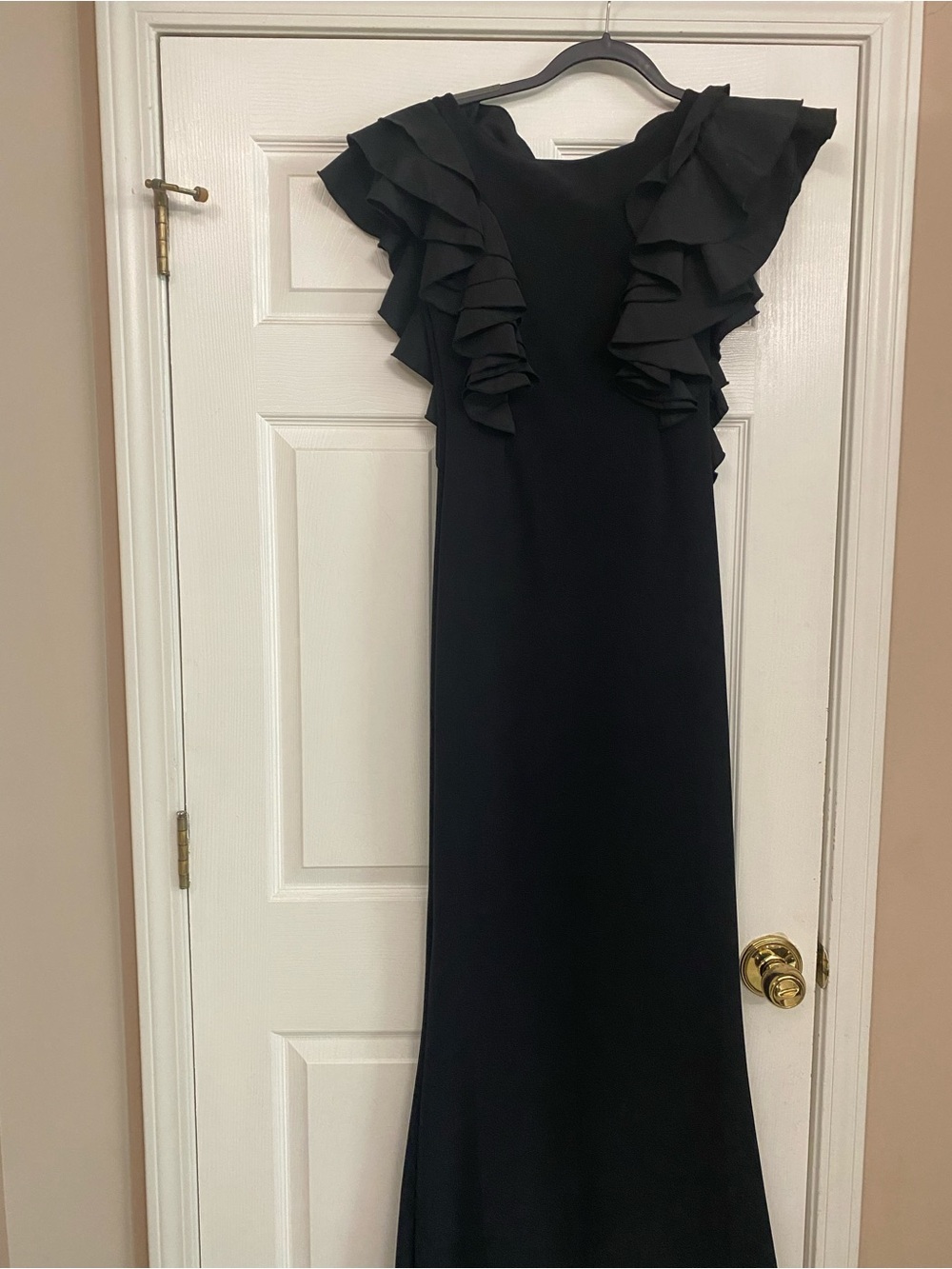 Chiara Boni Black Maxi Dress with Ruffled Shoulder Details